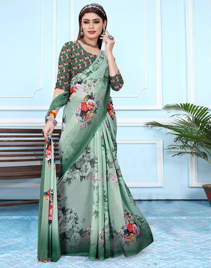Mint Green Georgette Digital Printed Saree