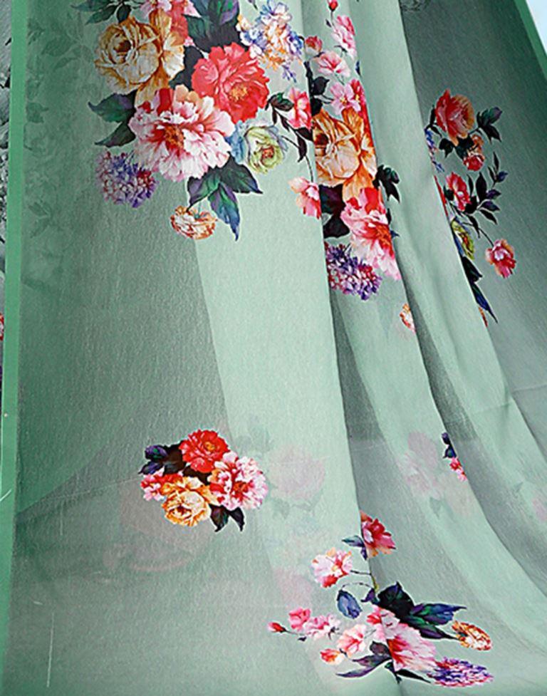 Mint Green Georgette Digital Printed Saree