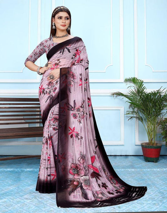 Lavender Georgette Digital Printed Saree
