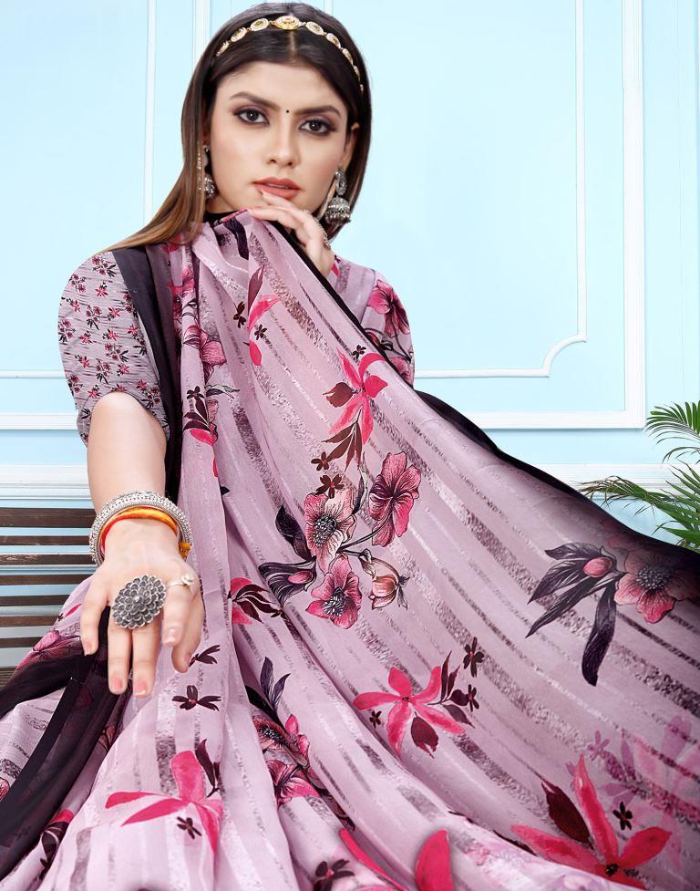 Lavender Georgette Digital Printed Saree