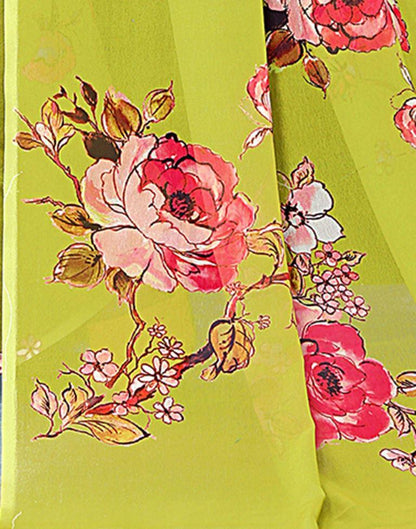 Light Olive Green Georgette Digital Printed Saree