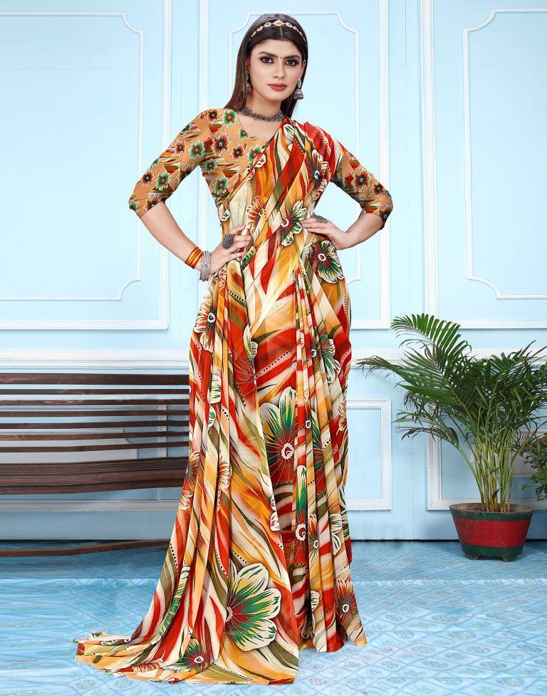 Multicoloured Georgette Digital Printed Saree