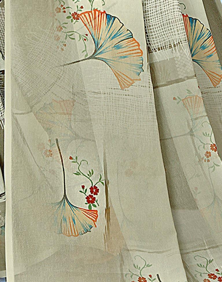 Cream Georgette Digital Printed Saree