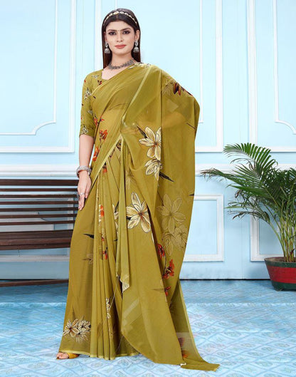 Mehandi Georgette Digital Printed Saree