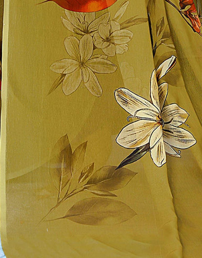 Mehandi Georgette Digital Printed Saree