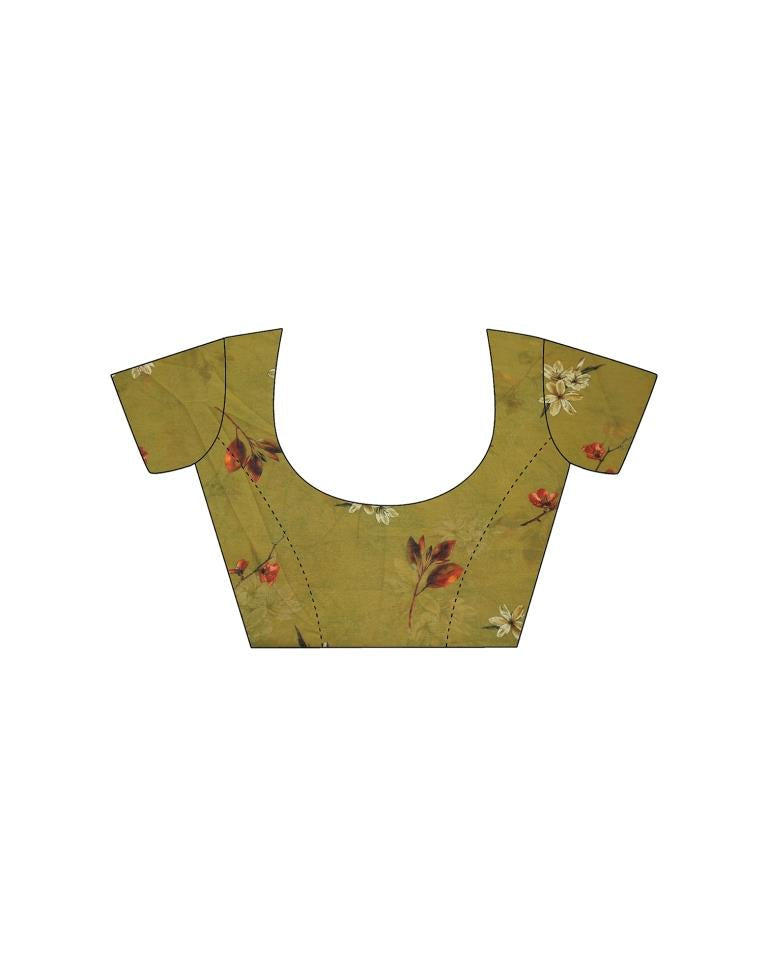 Mehandi Georgette Digital Printed Saree