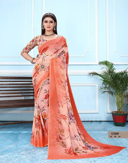 Rose Pink Georgette Digital Printed Saree