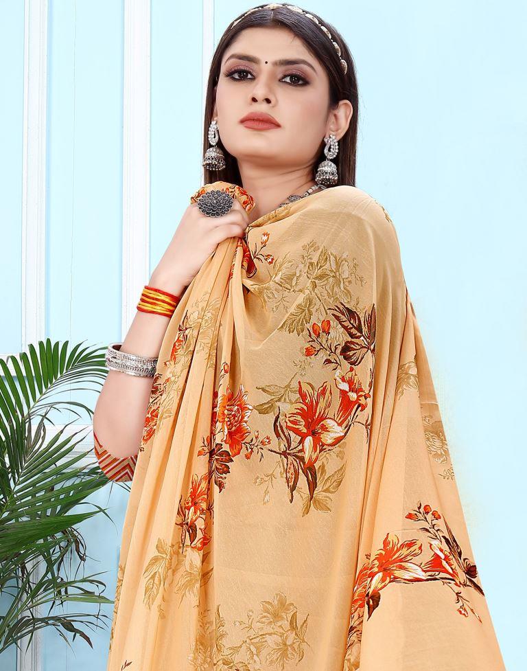 Light Orange Georgette Digital Printed Saree