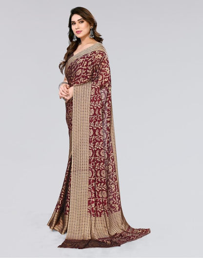 Wine Printed Georgette Saree