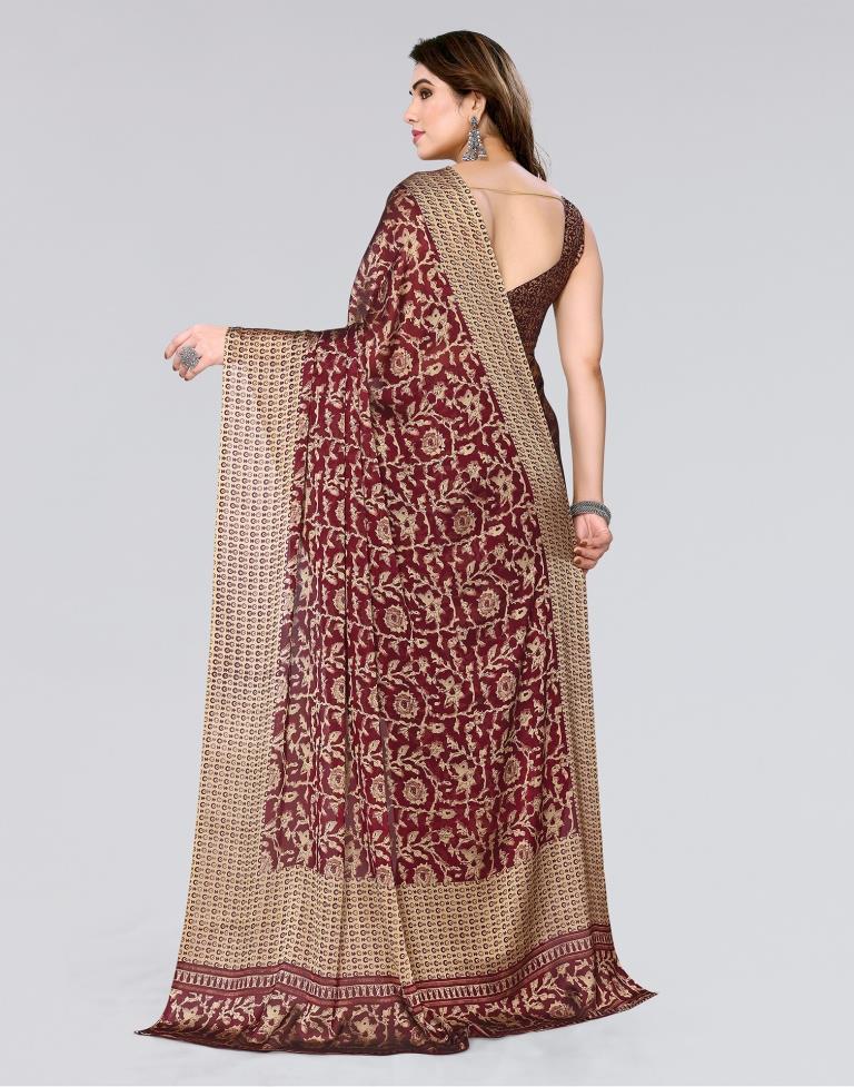 Wine Printed Georgette Saree