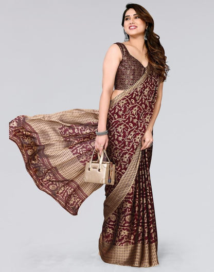 Wine Printed Georgette Saree