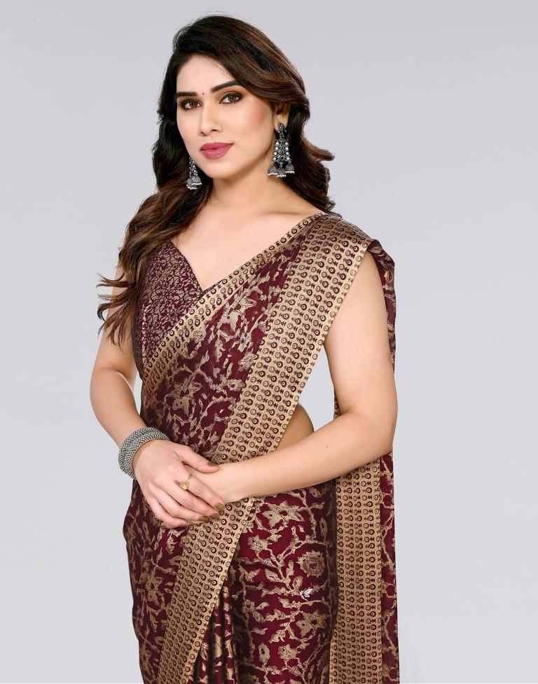 Wine Printed Georgette Saree