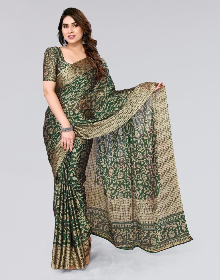 Green Printed Georgette Saree
