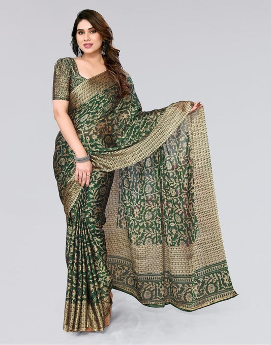 Green Printed Georgette Saree