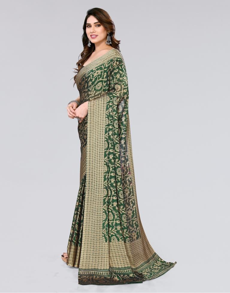 Green Printed Georgette Saree