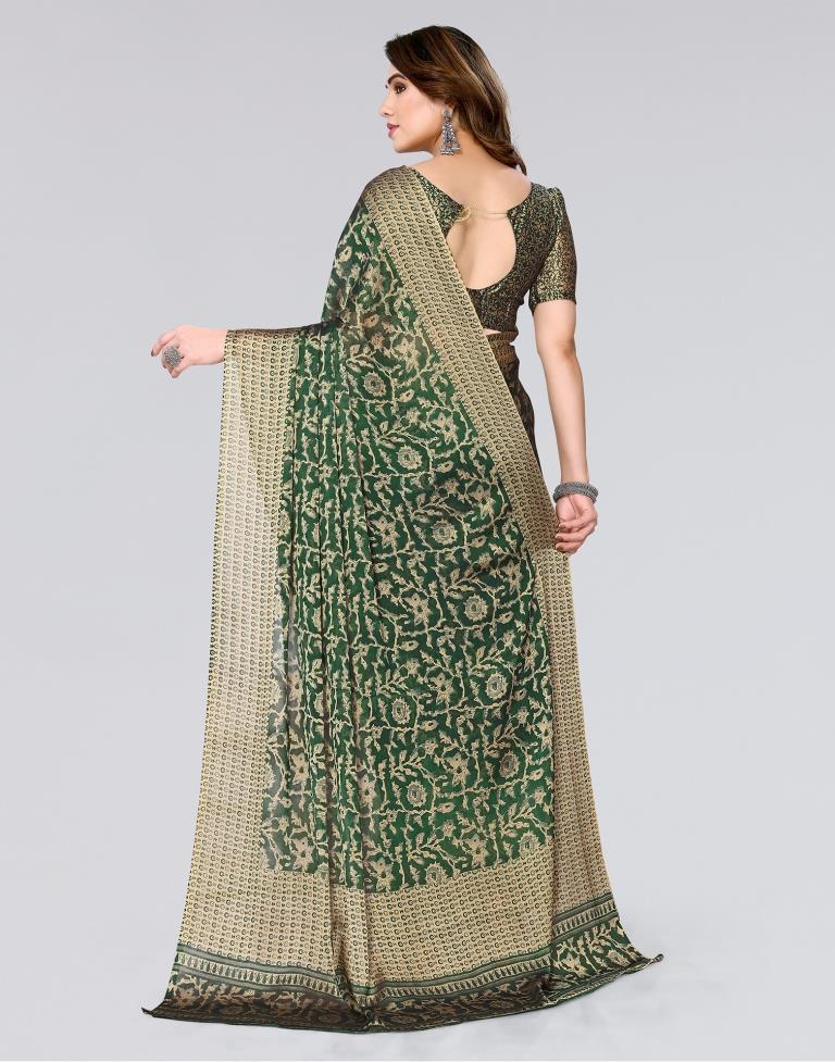 Green Printed Georgette Saree