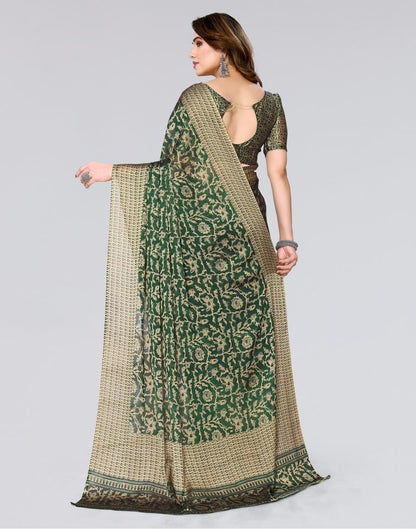 Green Printed Georgette Saree