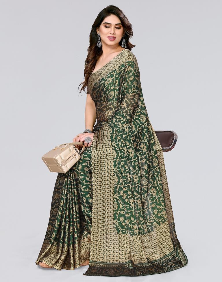 Green Printed Georgette Saree