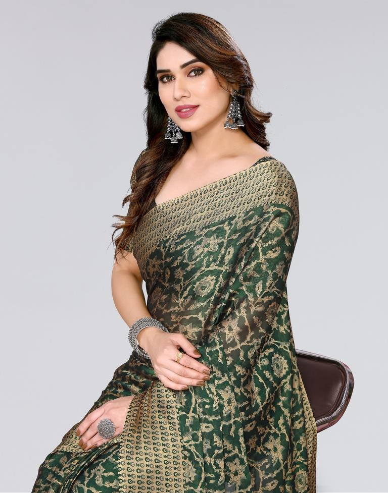 Green Printed Georgette Saree