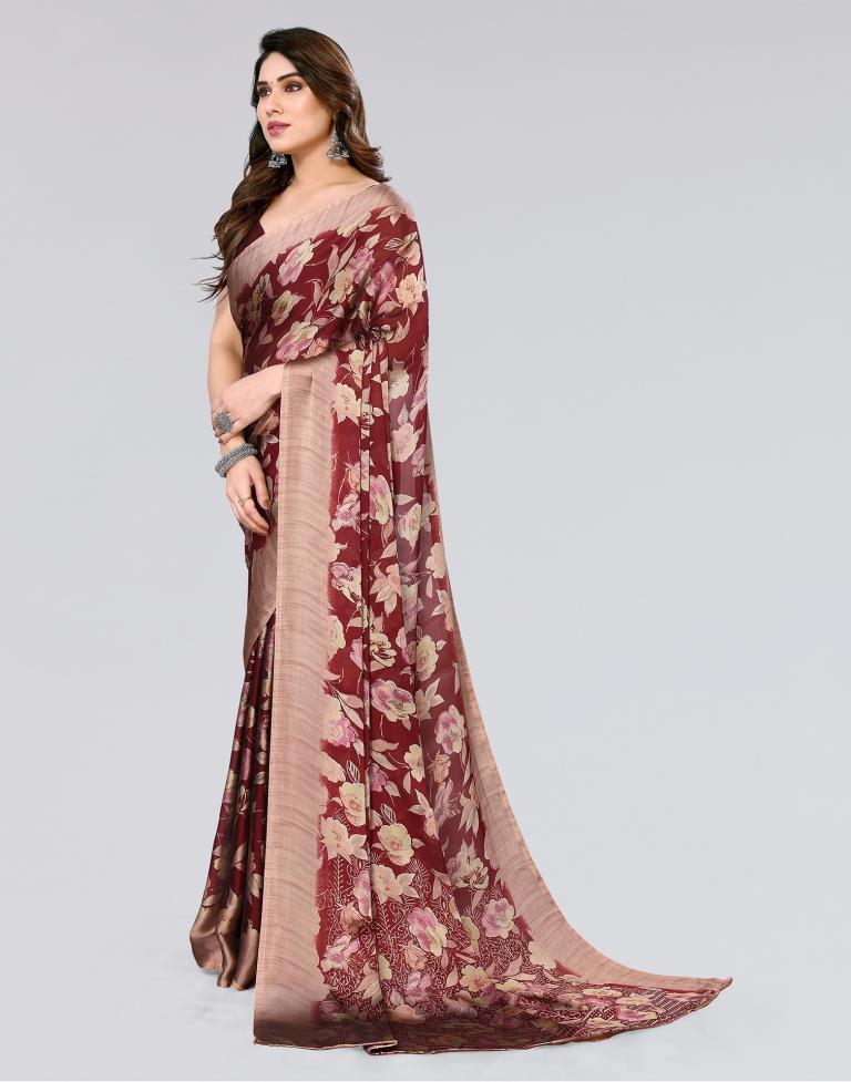 Maroon Printed Georgette Saree