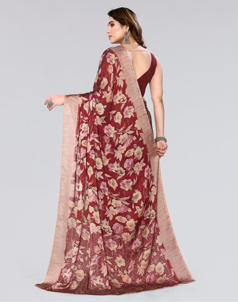 Maroon Printed Georgette Saree