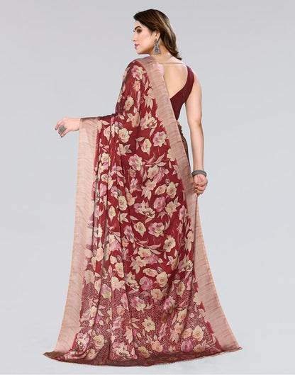 Maroon Printed Georgette Saree