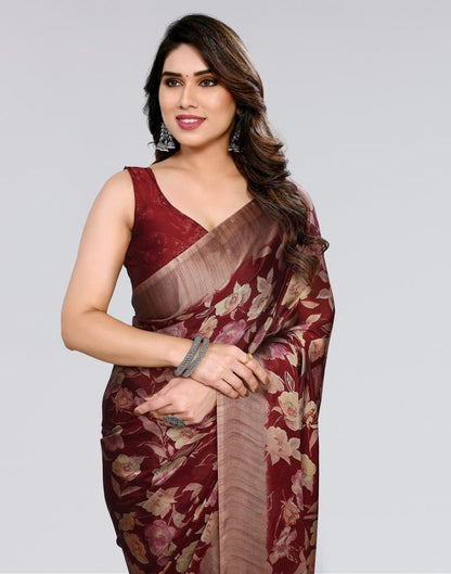 Maroon Printed Georgette Saree