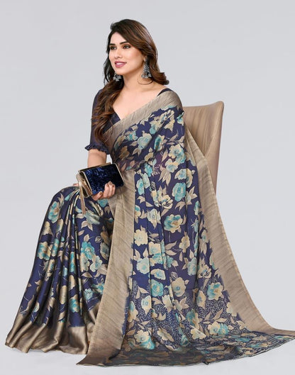 Navy Blue Printed Georgette Saree