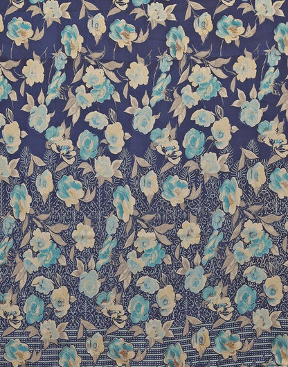 Navy Blue Printed Georgette Saree