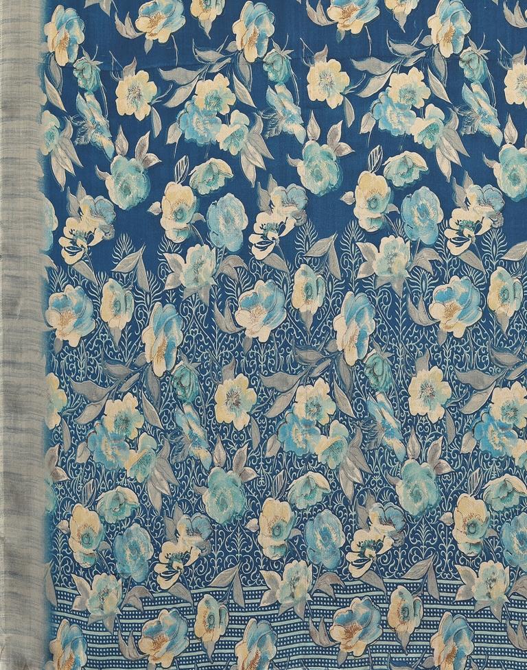 Teal Blue Georgette Floral Printed Saree