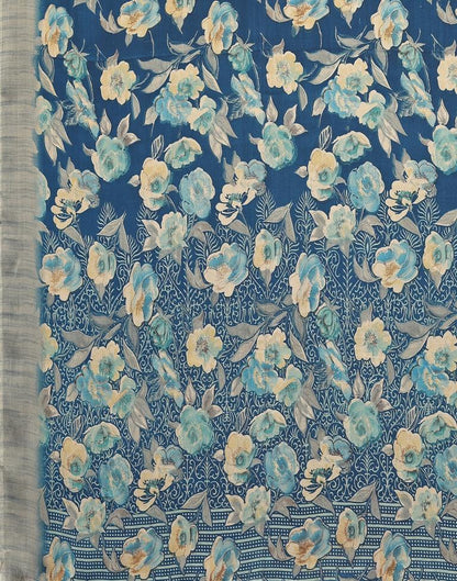 Teal Blue Georgette Floral Printed Saree