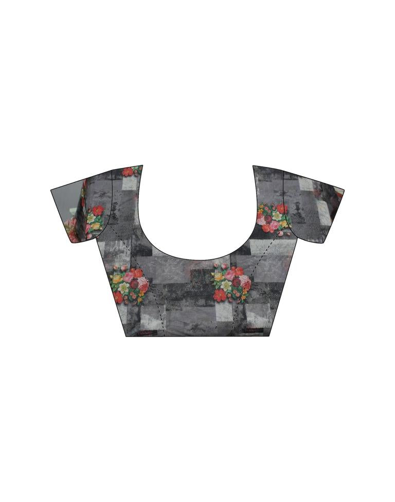 Grey Georgette Floral Printed Saree