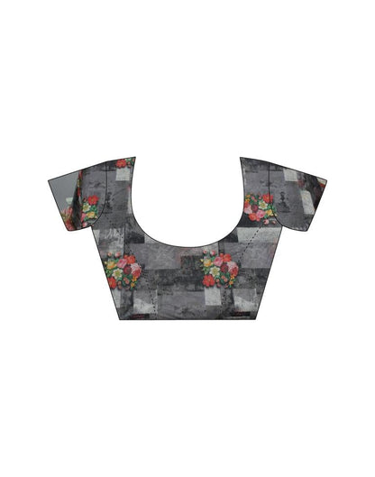 Grey Georgette Floral Printed Saree