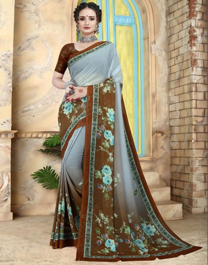 Light Grey Georgette Floral Printed Saree