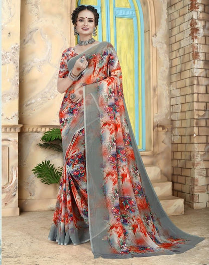 Multicoloured Georgette Floral Printed Saree