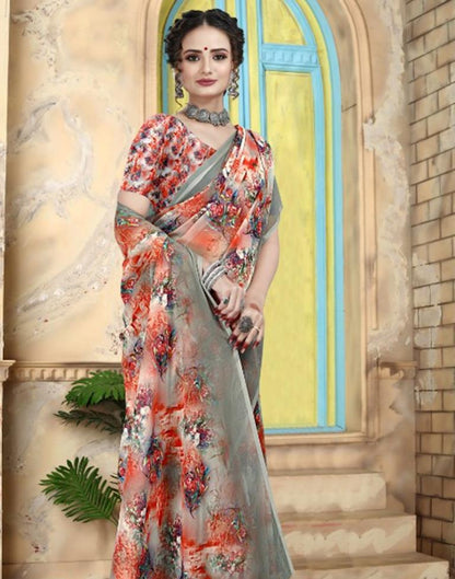 Multicoloured Georgette Floral Printed Saree