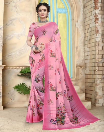 Light Pink Georgette Floral Printed Saree