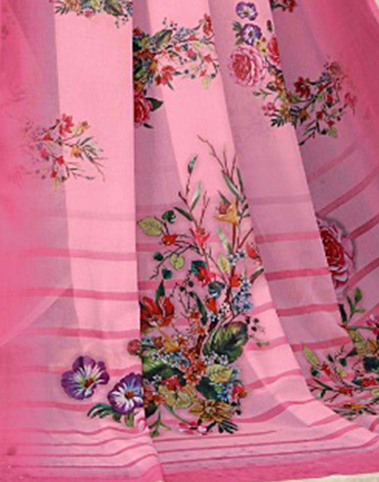 Light Pink Georgette Floral Printed Saree