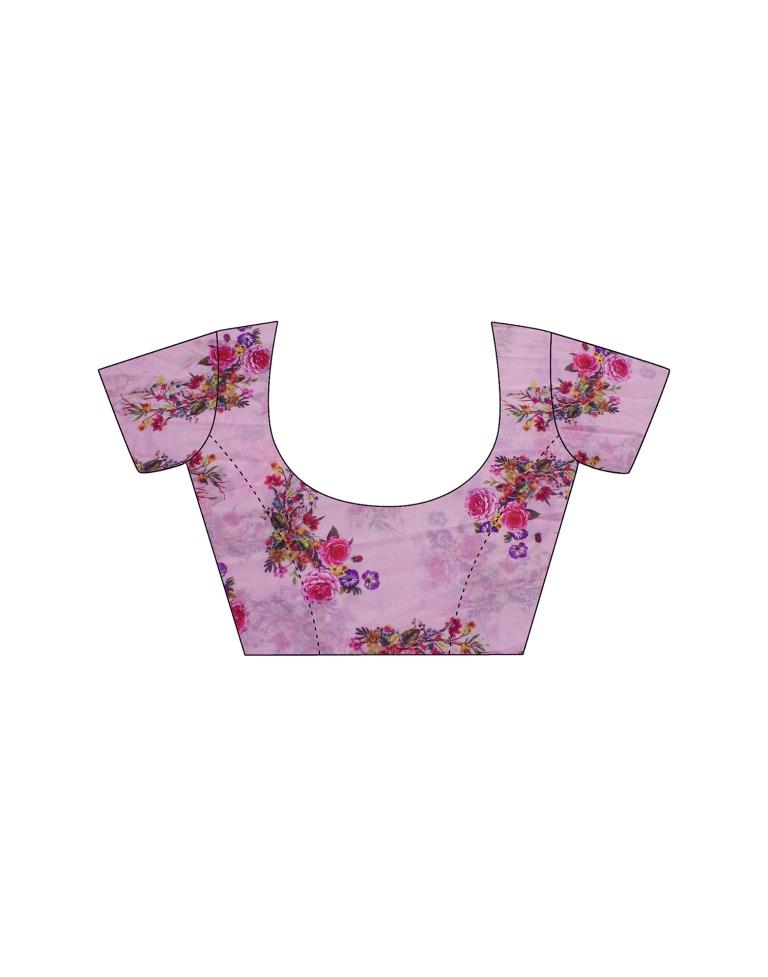 Light Pink Georgette Floral Printed Saree