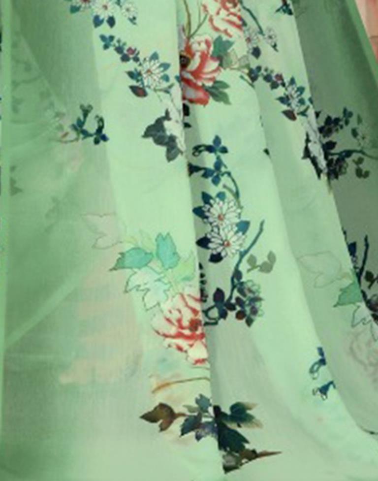 Light Green Georgette Floral Printed Saree