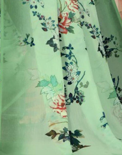 Light Green Georgette Floral Printed Saree