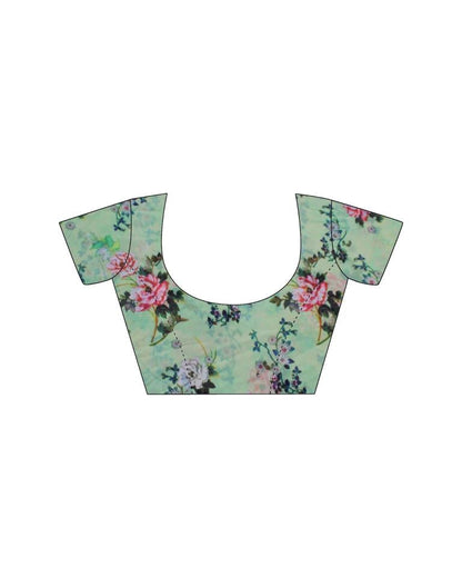 Light Green Georgette Floral Printed Saree