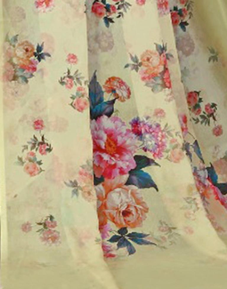 Light Yellow Georgette Floral Printed Saree