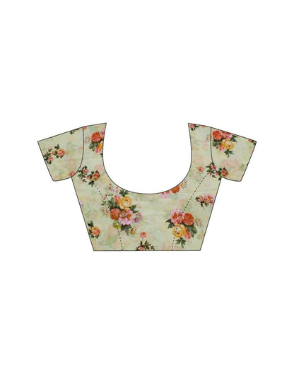 Light Yellow Georgette Floral Printed Saree