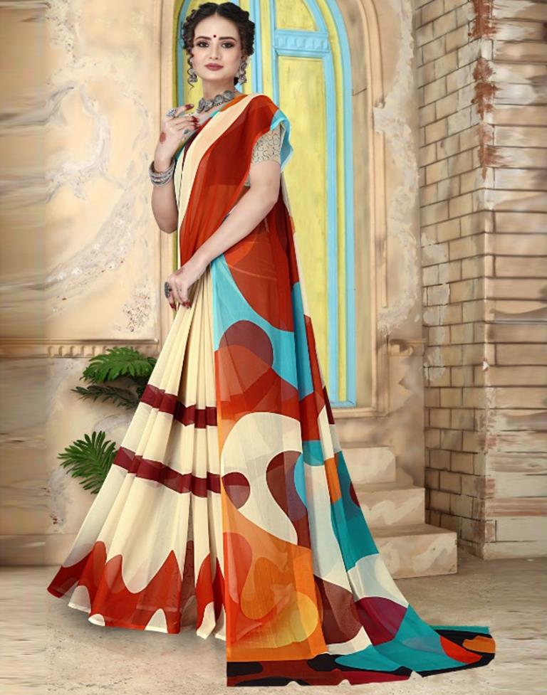 Multicoloured Georgette Printed Saree