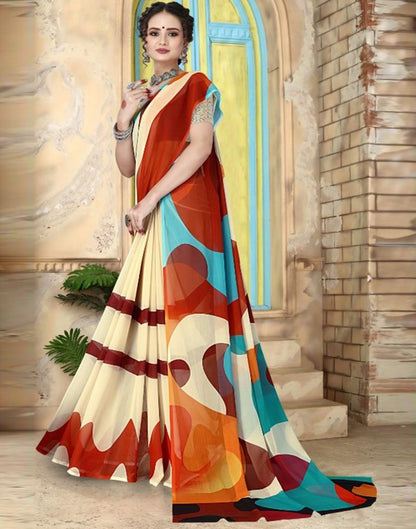 Multicoloured Georgette Printed Saree