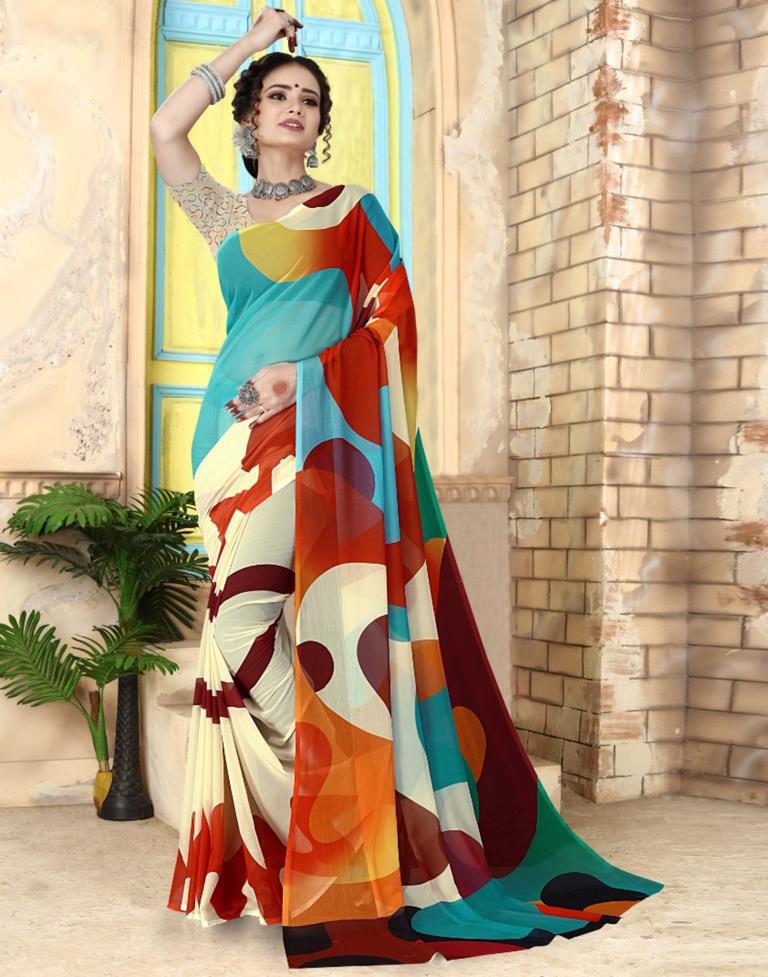 Multicoloured Georgette Printed Saree