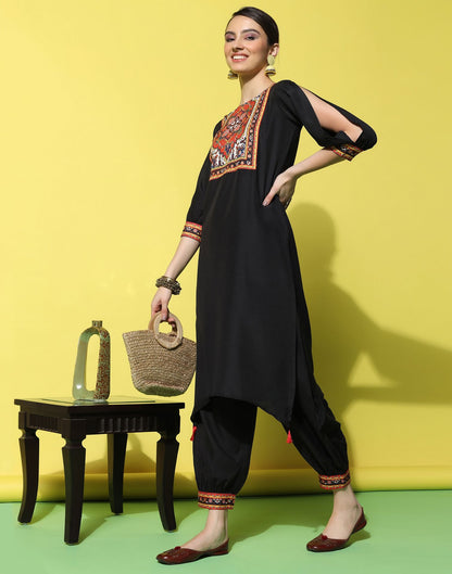 Black Printed Rayon Straight Kurta Set With Pant