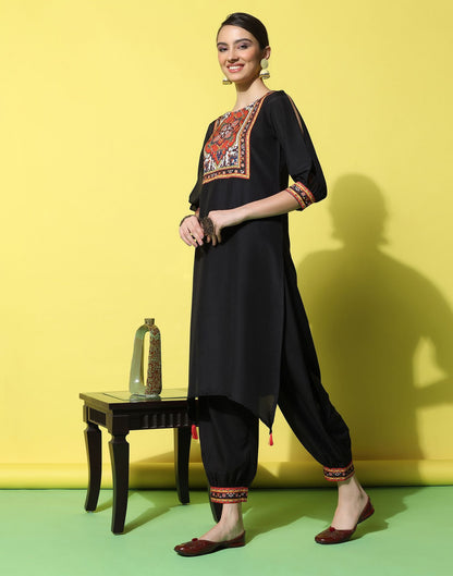 Black Printed Rayon Straight Kurta Set With Pant