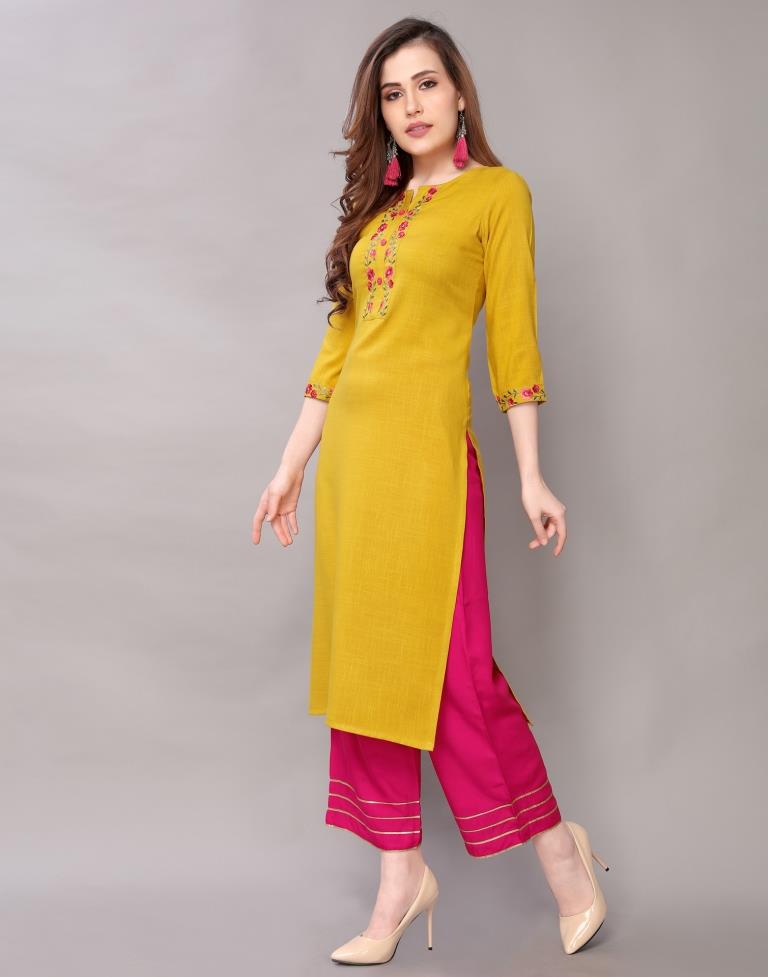 Mustard Embrodiered Kurti | Sudathi